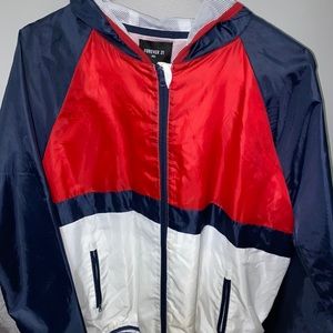 MENS MEDIUM FOREVER 21 WINDBREAKER RED WHITE BLUE